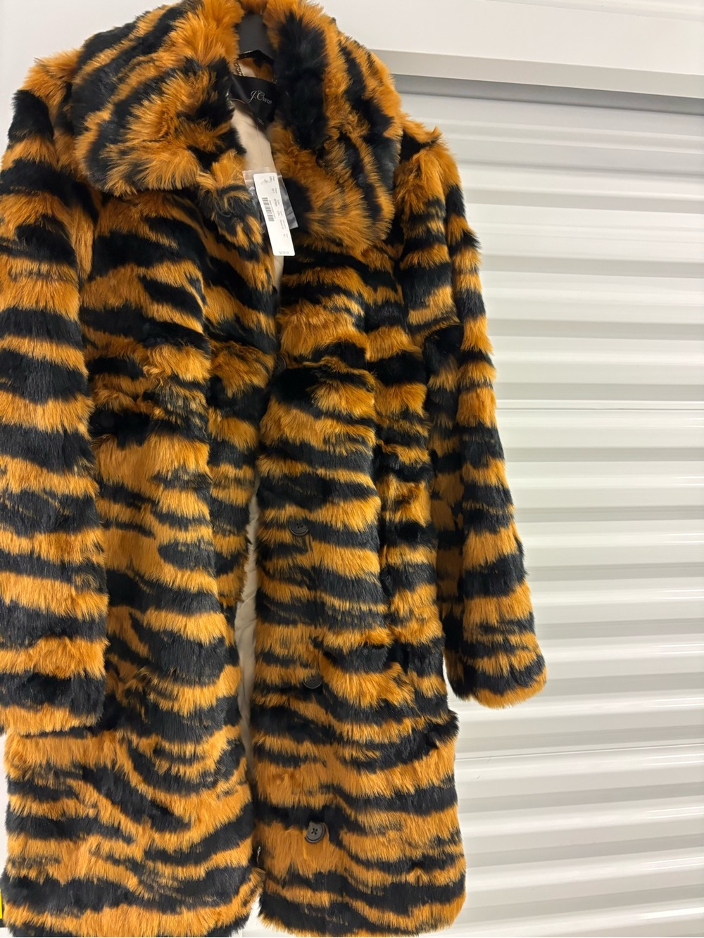 J. Crew Tiger Stripe Faux Fur Coat. Size XL. New with tags.